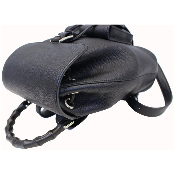 Gucci Bamboo Pebbled Leather Backpack Bag Black - length side