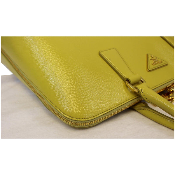 Prada Saffiano Lux Leather Top Handle Satchel Bag Yellow corner