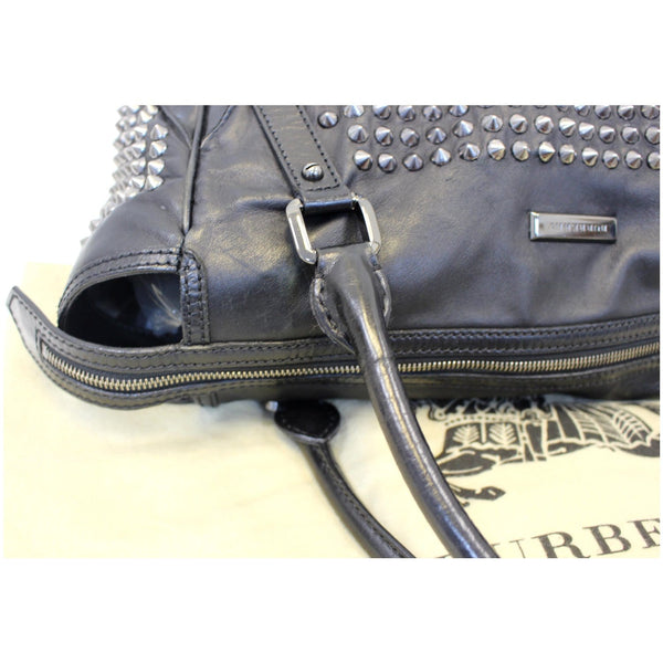 BURBERRY Studded Leather Satchel Shoulder Bag Black-US