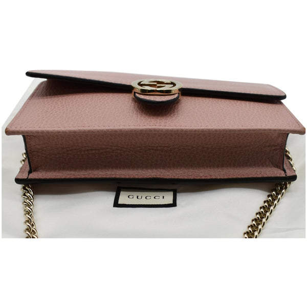 GUCCI Dollar Interlocking G Calfskin Leather Chain Wallet Crossbody Bag Soft Pink 510314