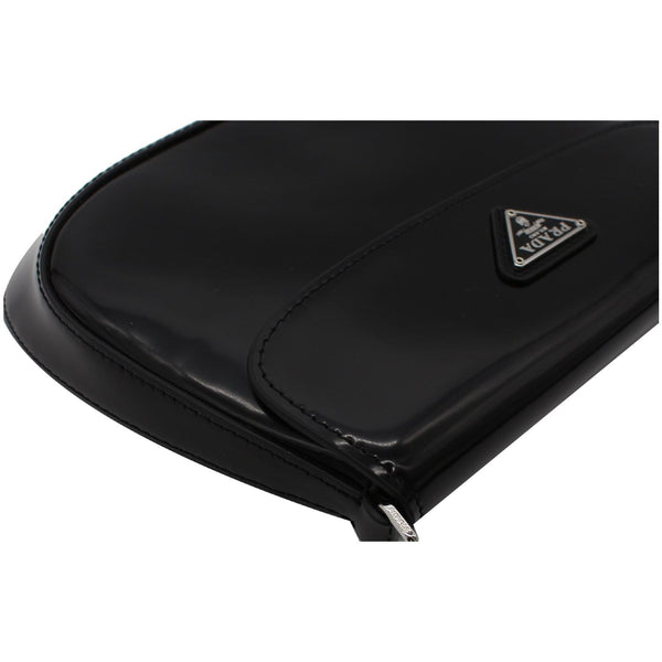 PRADA Cleo Brushed Leather Shoulder Bag Black