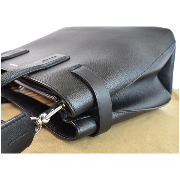 BURBERRY Medium Banner Derby Leather Tote Shoulder Bag Black