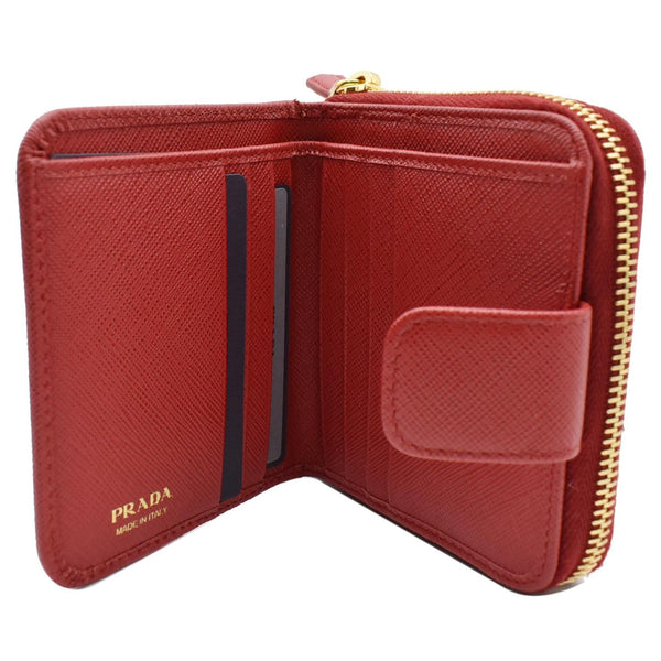PRADA Small Saffiano Leather Zip Around Wallet Red- Hot Deals