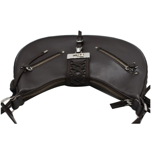 CHRISTIAN DIOR Lace Up Admit It Leather Hobo Bag Dark Brown