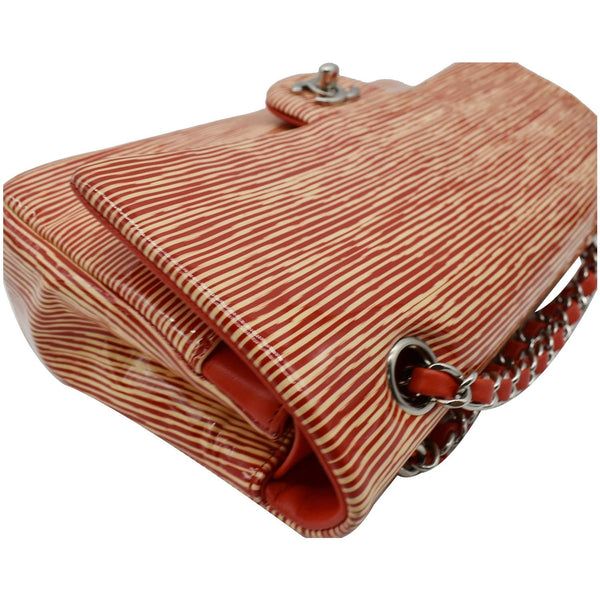 Chanel Medium Double Flap Striped Patent Leather Bag