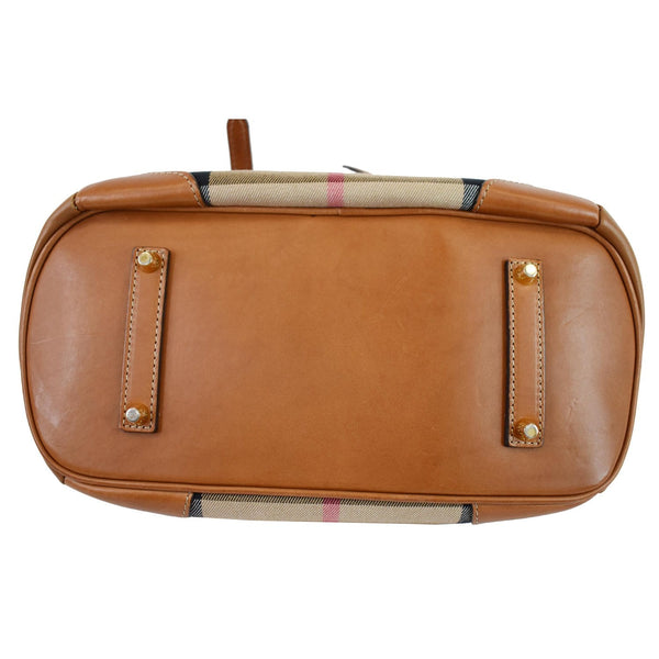 BURBERRY Blaze House Check and Leather Satchel Bag Brown