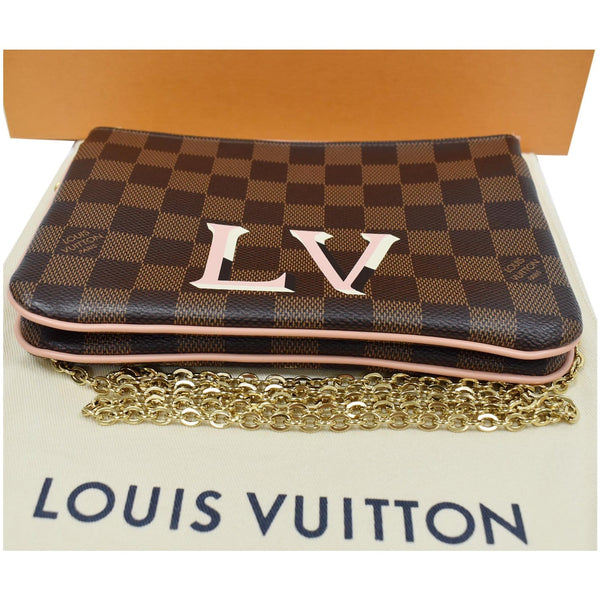 LOUIS VUITTON Double Zip Pochette Damier Ebene Crossbody Bag Brown
