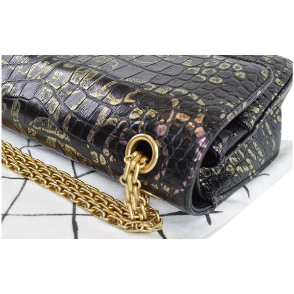 CHANEL Reissue 2.55 Flap Crocodile Embossed Graffiti Shoulder Bag Black