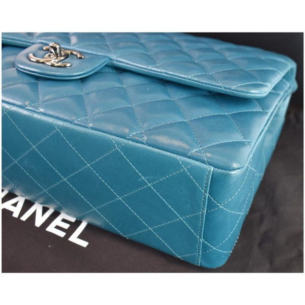 CHANEL Maxi Double Flap Calfskin Leather Shoulder Bag Turquoise