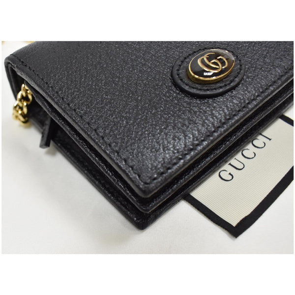 Gucci GG Small Coin Leather Chain Wallet Black - GG logo