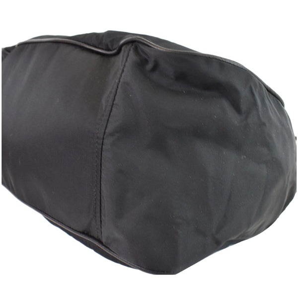 PRADA Nylon Leather Strap Hobo Bag Black