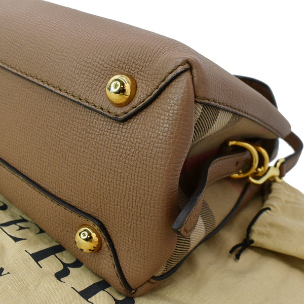 BURBERRY Banner Derby Small House Check Leather Tote Shoulder Bag Pale Taupe
