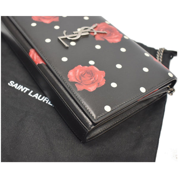 YVES SAINT LAURENT Kate Monogram Polka Rose Print Leather Chain Wallet Black - Final Sale