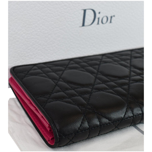 CHRISTIAN DIOR Cannage Lady Dior Charm Leather Wallet Black