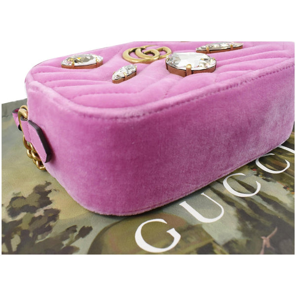 GUCCI GG Marmont Mini Marquise Crystal Velvet Crossbody Bag Pink 448065