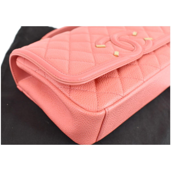 CHANEL CC Filigree Medium Quilted Caviar Leather Shoulder Bag Salmon