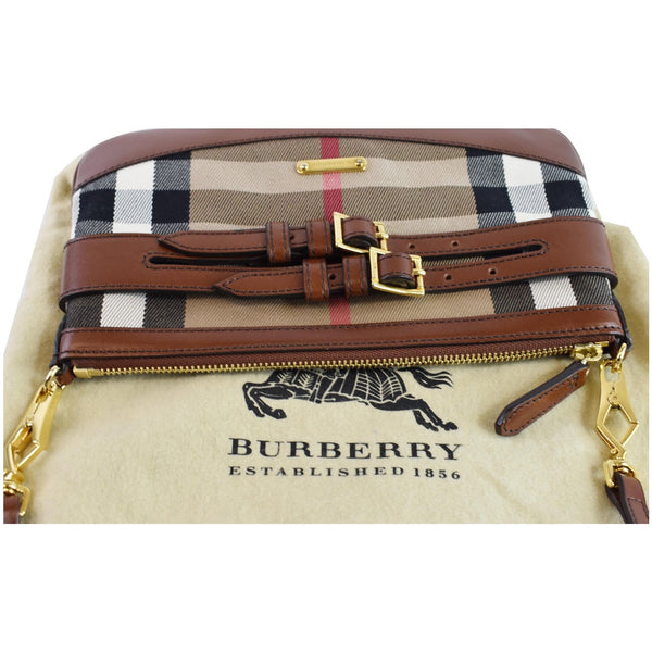 BURBERRY Bridle House Check Adeline Foldover Wristlet Clutch Crossboday Brown