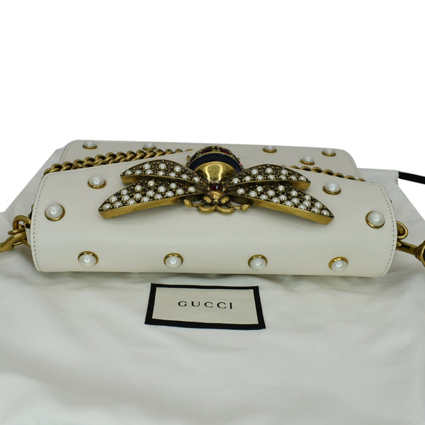 Gucci Broadway Pearl Bee Leather Crossbody Bag White