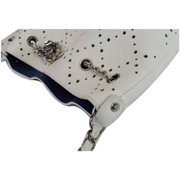 Chanel CC Drawstring Medium Perforated Caviar bag white