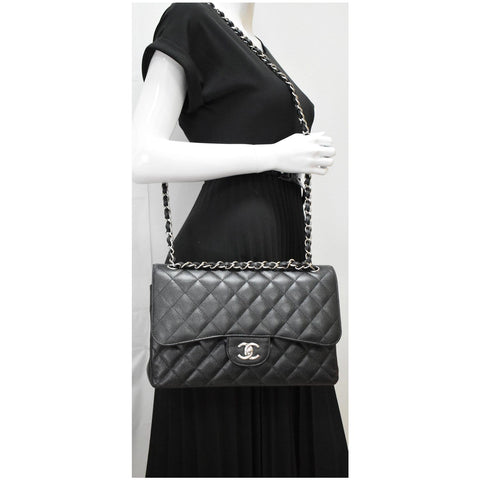 CHANEL Jumbo Double Flap Caviar Leather Shoulder Bag Black- Hot Deals