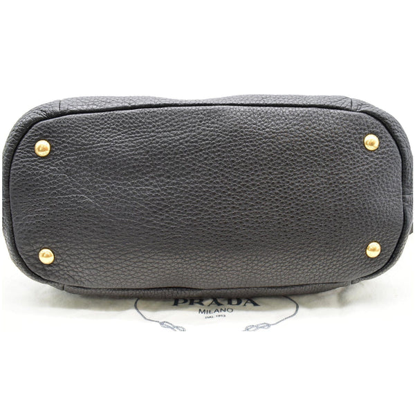 PRADA Sughero Vitello Daino Leather Tote Shoulder Bag Black