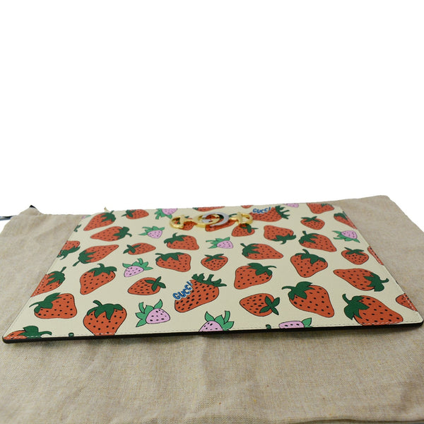GUCCI Zumi Strawberry Printed Leather Pouch Multicolor 570728