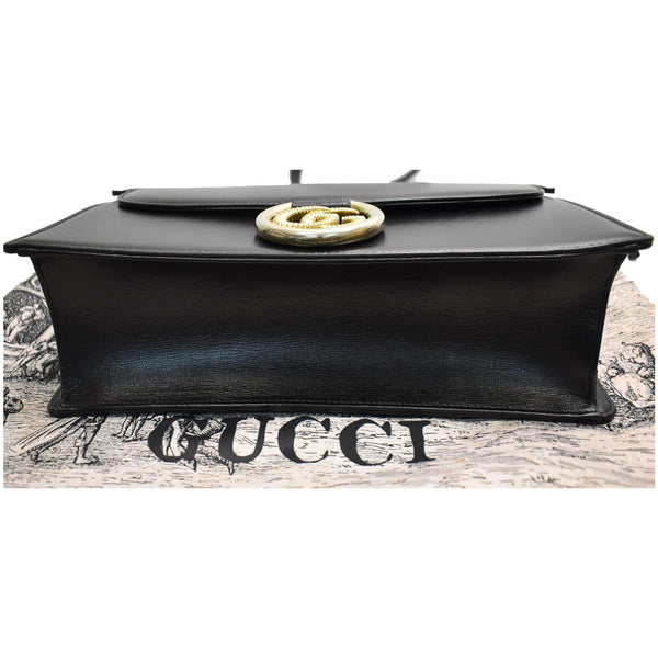 GUCCI Logo Plaque Leather Shoulder Bag Black 589471