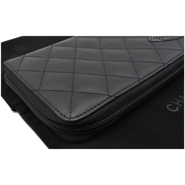 CHANEL Cambon Ligne Quilted Leather Zippy Wallet Black