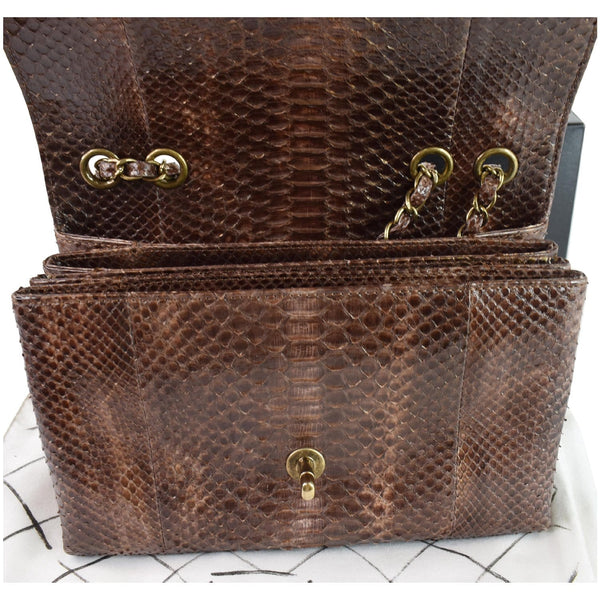 CHANEL Timeless Classic Flap Python Shoulder Bag Brown
