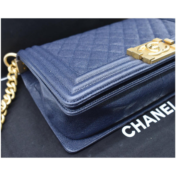 CHANEL Medium Boy Flap Quilted Leather Shoulder Bag Navy Blue