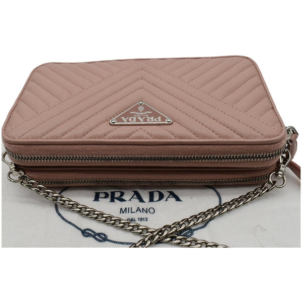 PRADA Nappa Mini Impunture Bandoliera Chain Leather Crossbody Bag Orchidea