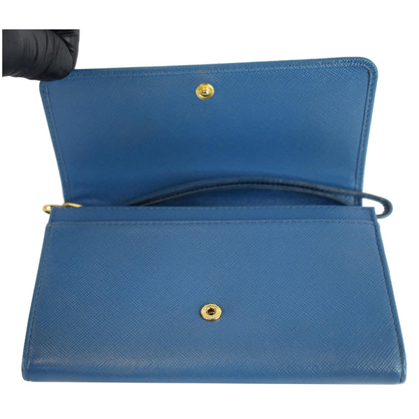 PRADA Saffiano Textured Leather Wristlet Wallet Blue