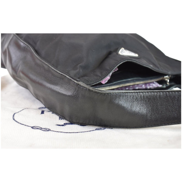 PRADA Nylon Leather Strap Shoulder Bag Black