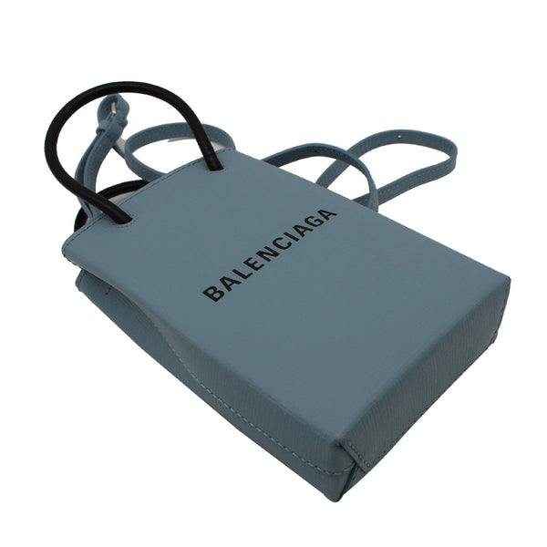 BALENCIAGA Leather Phone Holder Shopping Tote Shoulder Bag Sky Blue