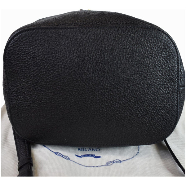 PRADA Logo Drawstring Leather Bucket Shoulder Bag Black