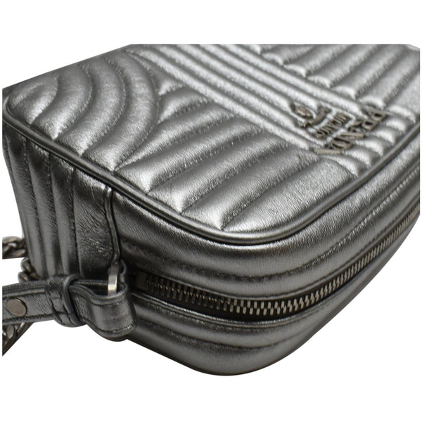 PRADA Diagramme Leather Crossbody Bag Metallic Silver