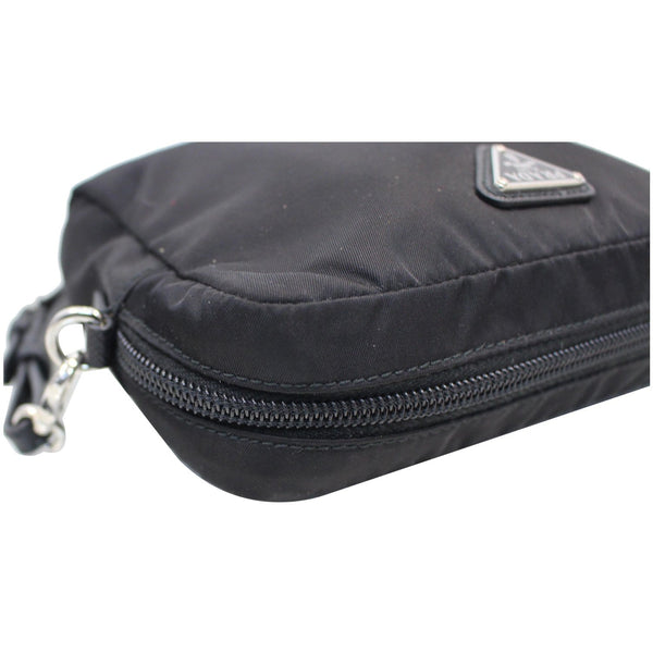 PRADA Logo Round Edge Nylon Cosmetic Wristlet Pouch Black 1NE021