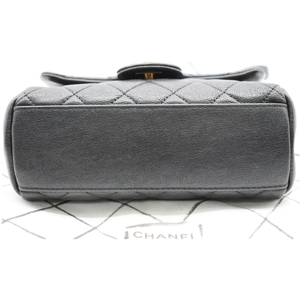 CHANEL Mini Trapezio Flap Quilted Sheepskin Leather Crossbody Bag Black