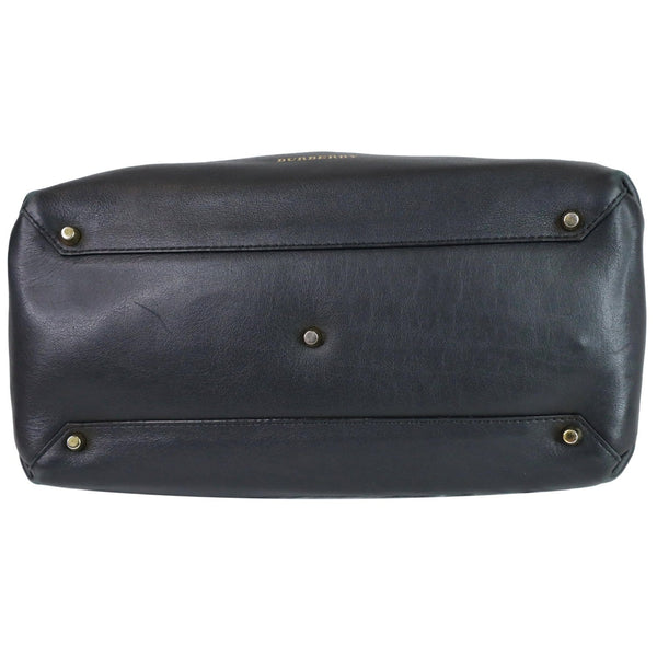 BURBERRY House Check Medium Banner Calf Leather Tote Bag Black