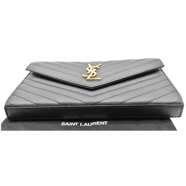 YVES SAINT LAURENT Monogram Envelope Leather Crossbody Chain Wallet Black