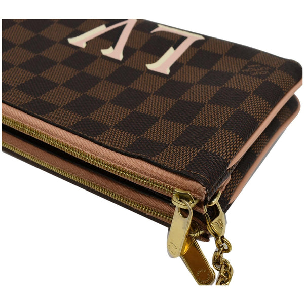 LOUIS VUITTON Double Zip Pochette Damier Ebene Crossbody Bag Brown