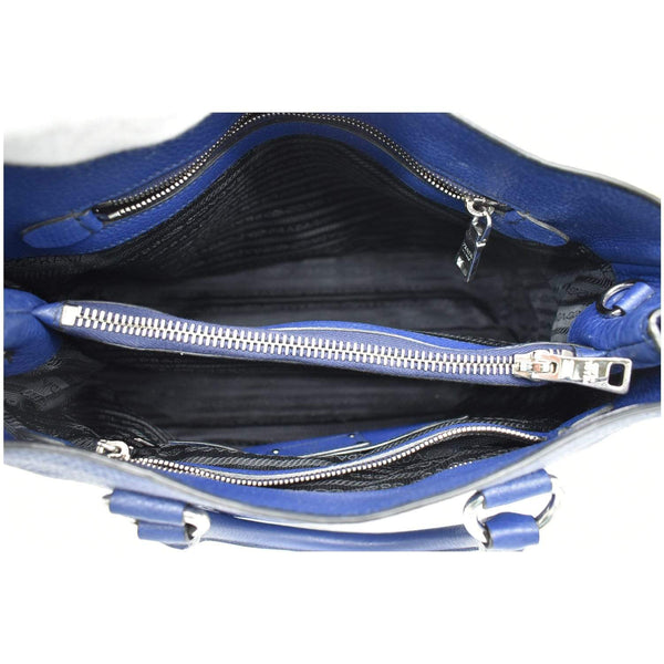 PRADA Vitello Daino Pebbled Leather Tote Bag Blue