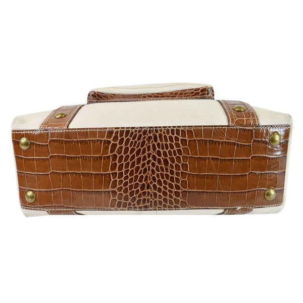 COACH MO669-10648 Canvas Embossed Leather Tote Bag Brown/Ivory