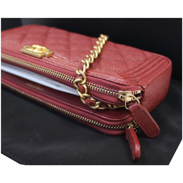 CHANEL Small Boy Caviar Quilted Clutch With Chain Shoulder Bag Red