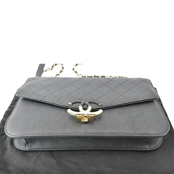 CHANEL Thread Around Caviar Leather Chain Flap Crossbody Bag Black