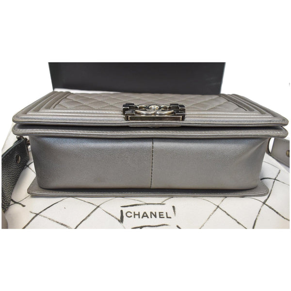 CHANEL Boy Flap with Stingray Lambskin Leather Shoulder Bag Silver