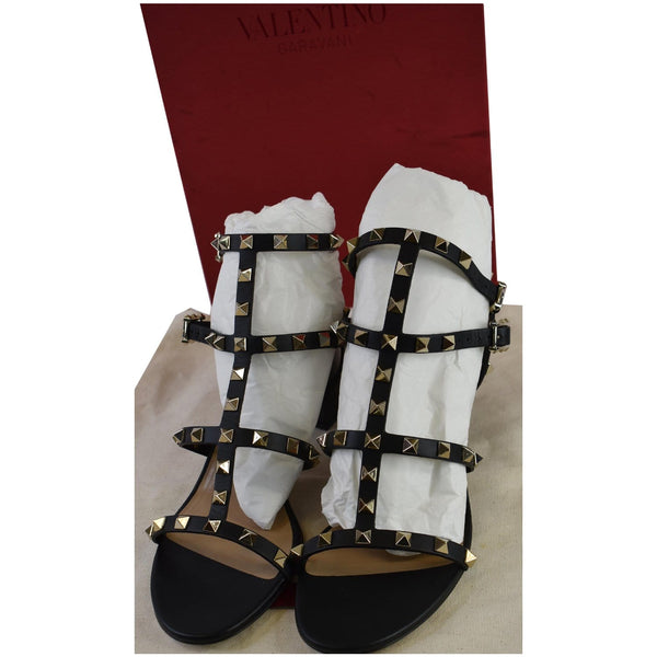 VALENTINO Garavani Caged Rockstud Leather Sandals Black Size 9.5