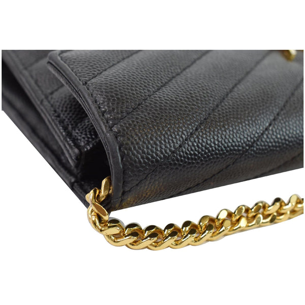 YVES SAINT LAURENT Envelope Monogram Leather Crossbody Chain Wallet Black