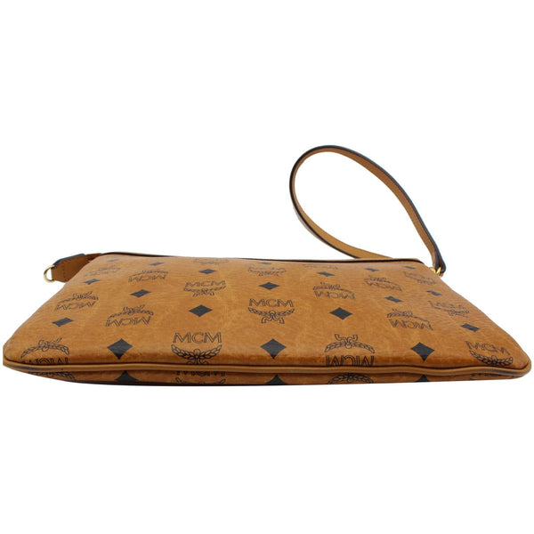 MCM Visetos Monogram Coated Canvas Wristlet Zip Pouch Cognac