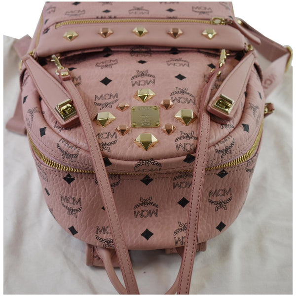 MCM Small Dual Stark Visetos Coated Canvas Backpack Bag Soft Pink